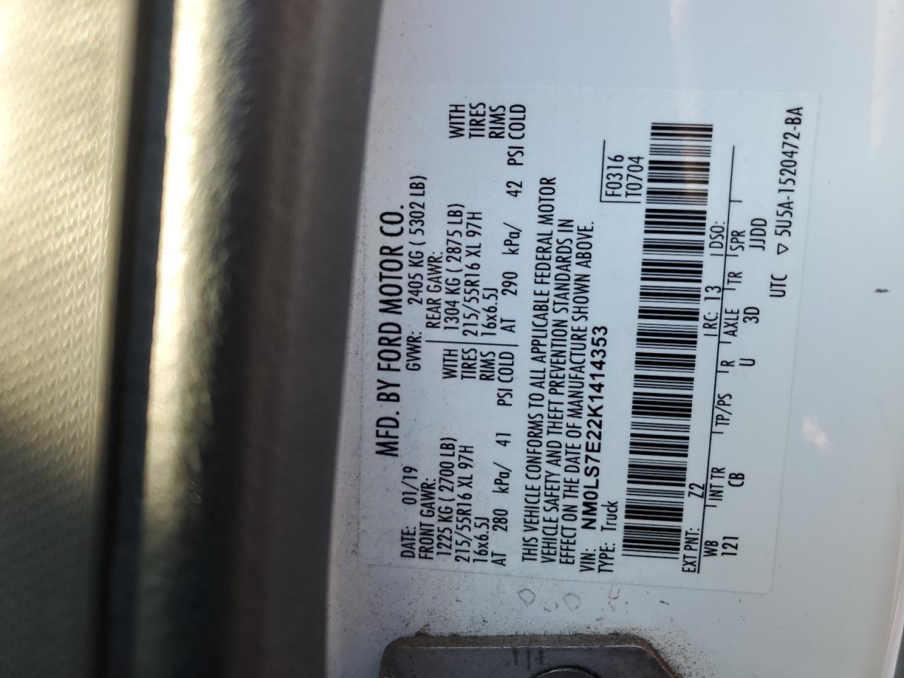 2019 Ford Transit Connect Xl VIN: NM0LS7E22K1414353 Lot: 82327375