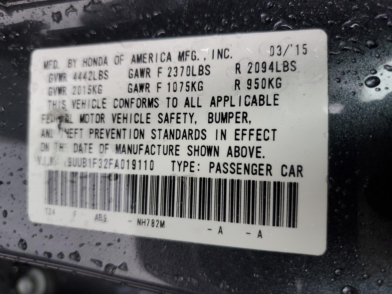 2015 Acura Tlx VIN: 19UUB1F32FA019110 Lot: 84593085