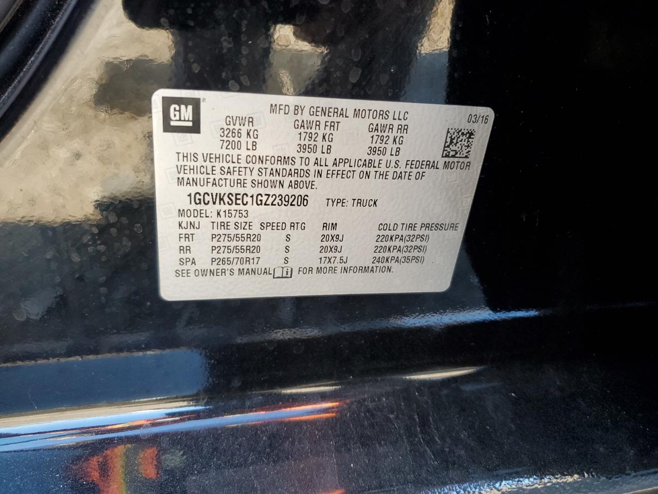 2016 Chevrolet Silverado K1500 Ltz VIN: 1GCVKSEC1GZ239206 Lot: 84633335