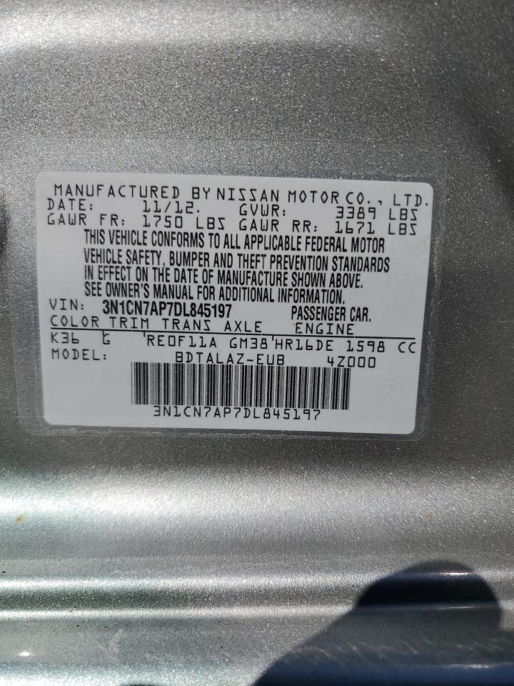 2013 Nissan Versa S VIN: 3N1CN7AP7DL845197 Lot: 84891075