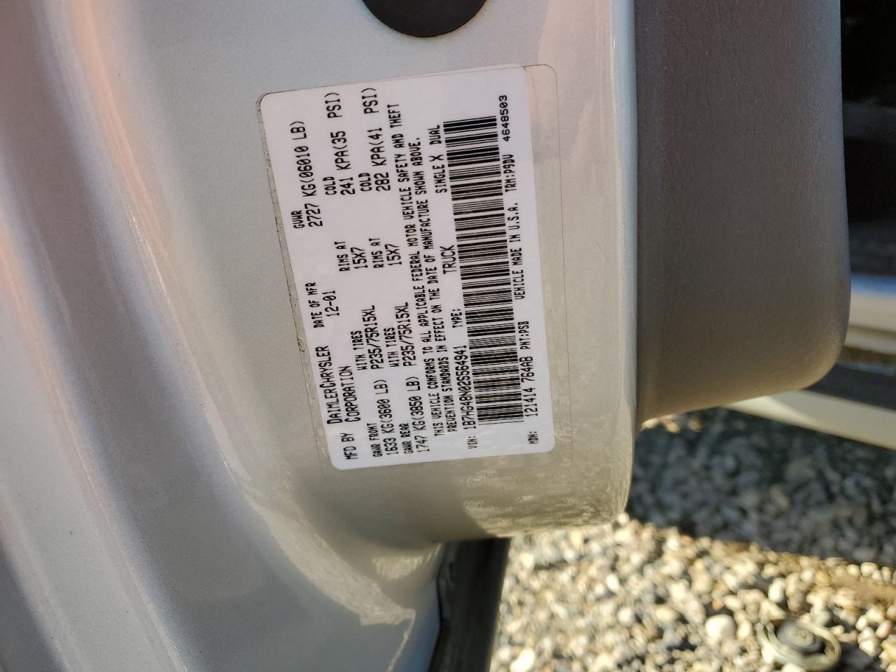 2002 Dodge Dakota Quad Slt VIN: 1B7HG48N02S564941 Lot: 85174375