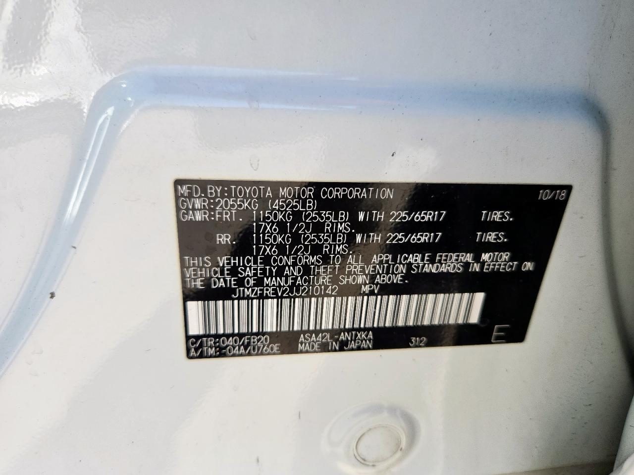 2018 Toyota Rav4 Le VIN: JTMZFREV2JJ210142 Lot: 86136035