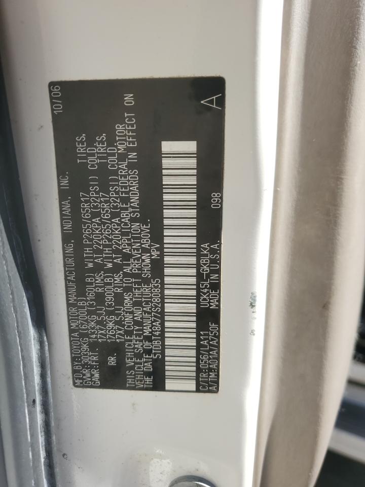 2007 Toyota Sequoia Limited VIN: 5TDBT48A77S280835 Lot: 85904025