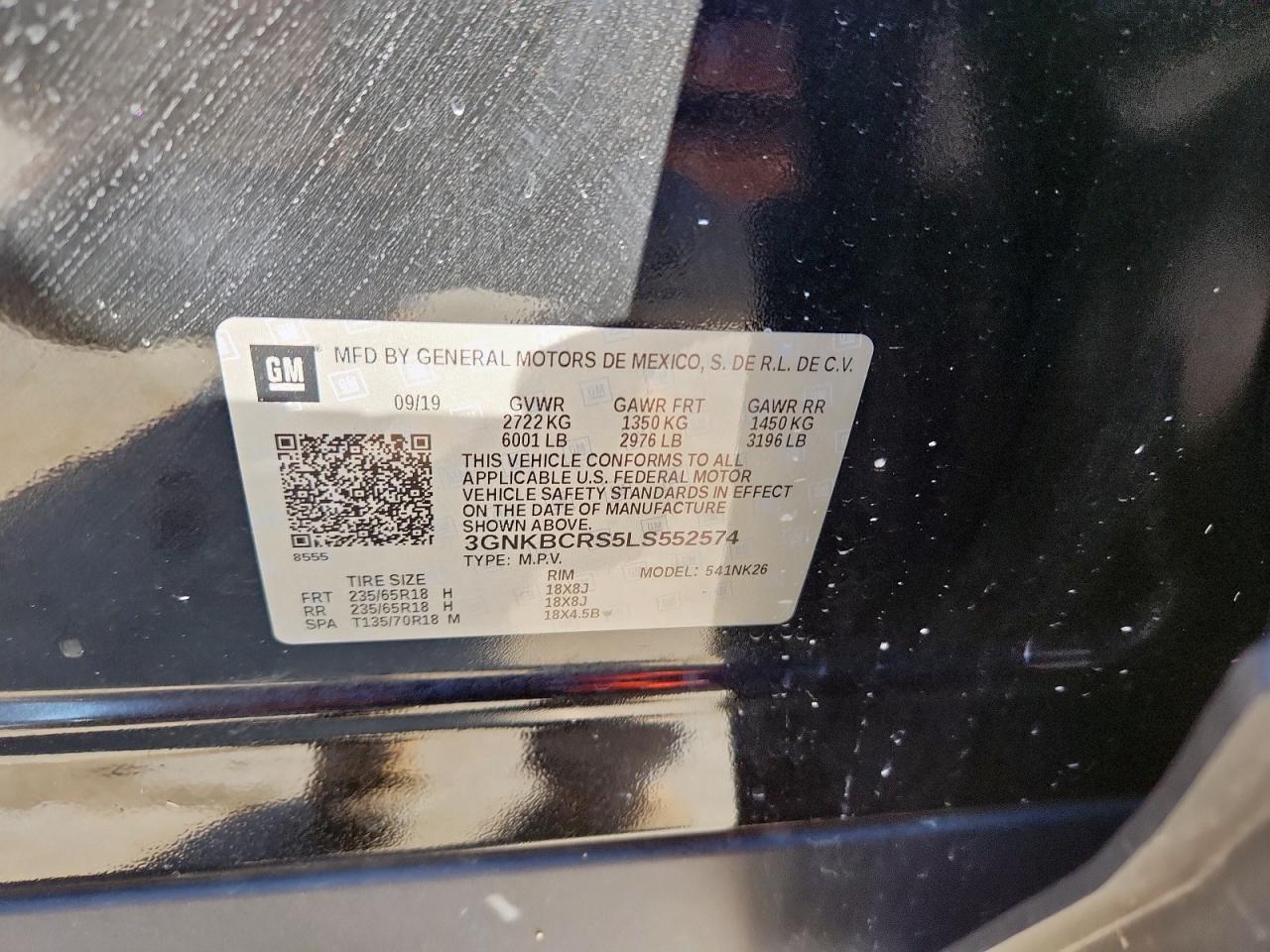 2020 Chevrolet Blazer 2Lt VIN: 3GNKBCRS5LS552574 Lot: 86161825