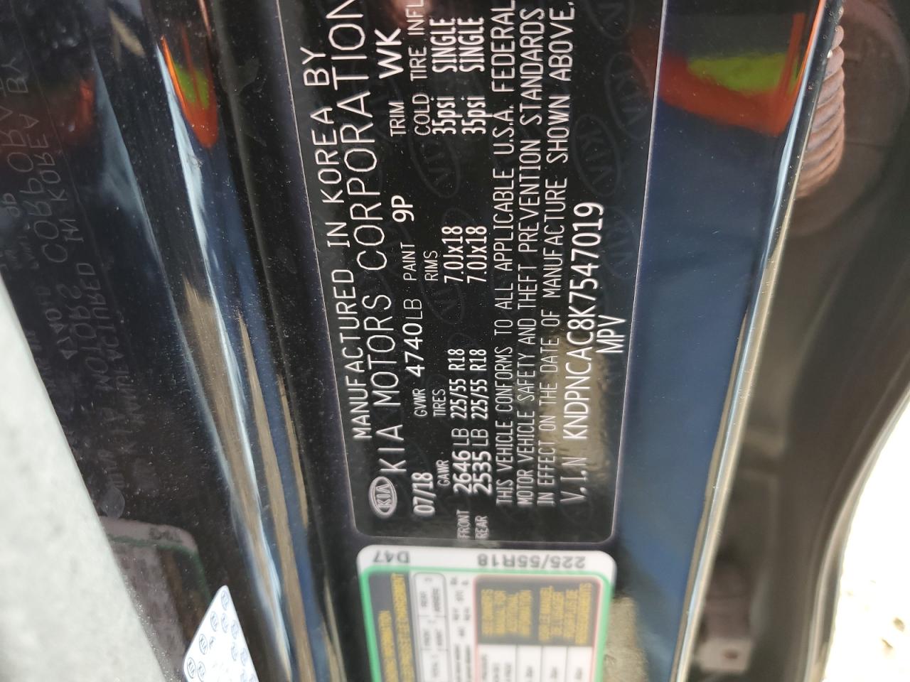 2019 Kia Sportage Ex VIN: KNDPNCAC8K7547019 Lot: 82265245