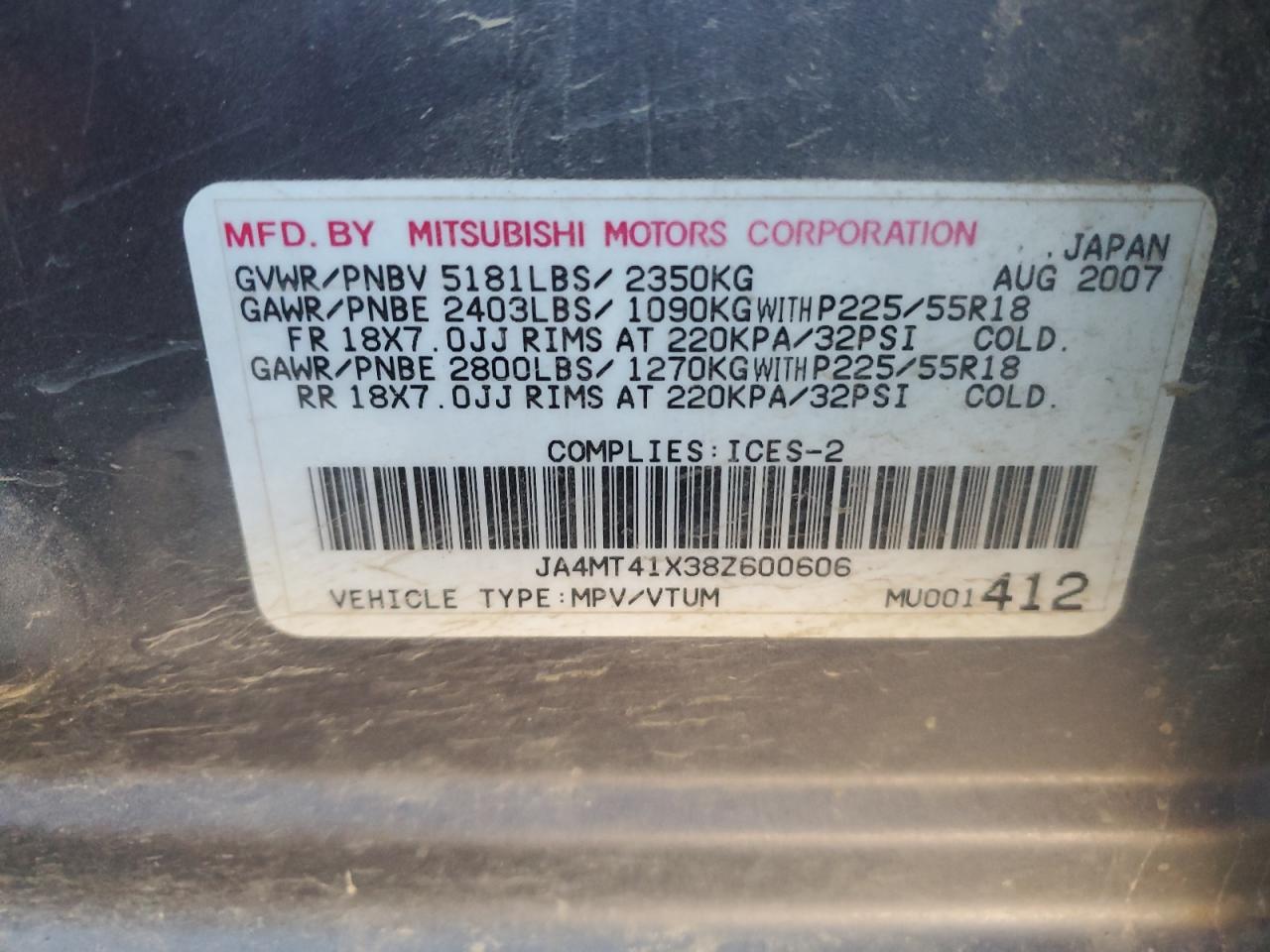 2008 Mitsubishi Outlander Xls VIN: JA4MT41X38Z600606 Lot: 82655805