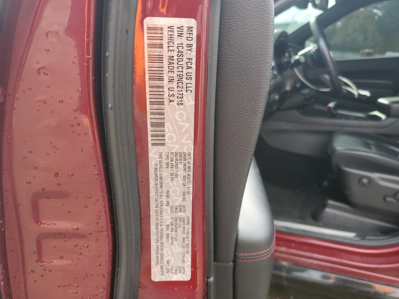 2022 Dodge Durango R/T VIN: 1C4SDJCT9NC217318 Lot: 87439535