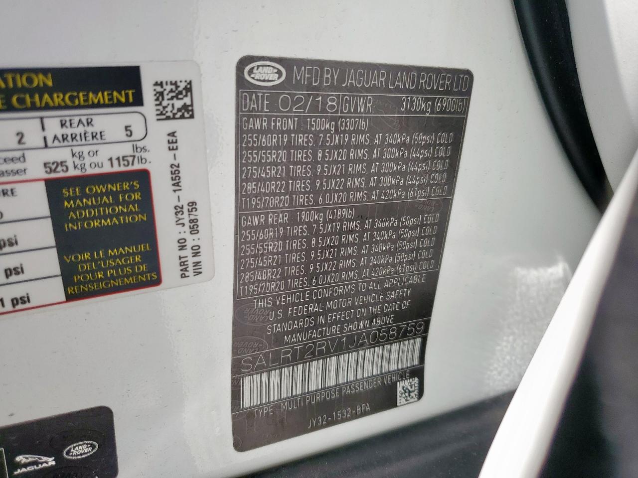 2018 Land Rover Discovery Hse Luxury VIN: SALRT2RV1JA058759 Lot: 84365615