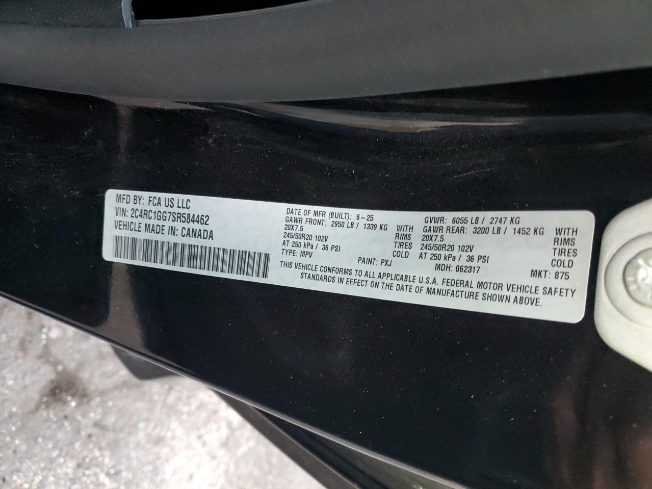 2025 Chrysler Pacifica Limited VIN: 2C4RC1GG7SR584462 Lot: 87106475