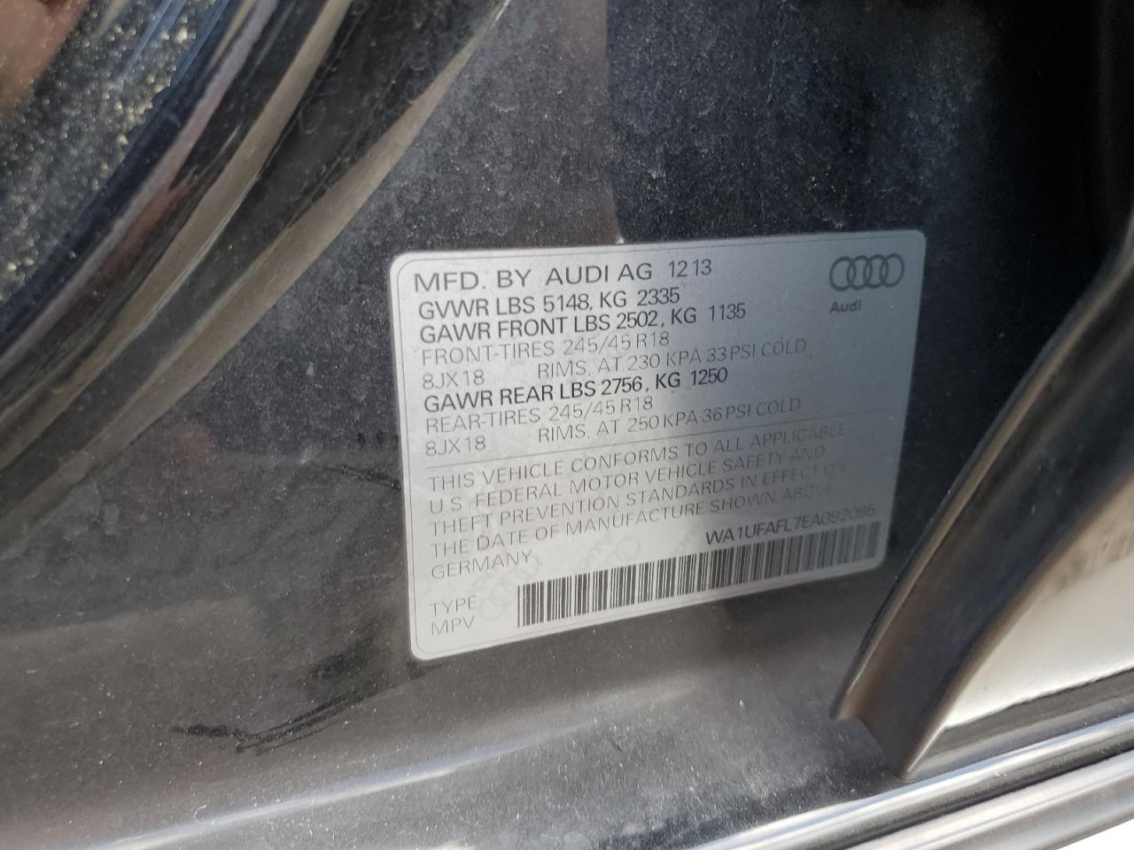 2014 Audi A4 Allroad Premium Plus VIN: WA1UFAFL7EA092095 Lot: 81823465