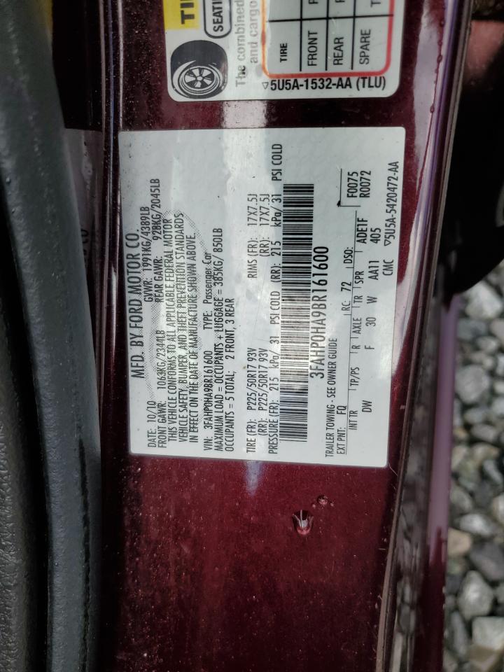 2011 Ford Fusion Se VIN: 3FAHP0HA9BR161600 Lot: 90910055