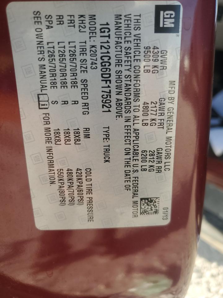 2013 GMC Sierra K2500 Slt VIN: 1GT121CG6DF175921 Lot: 82008265