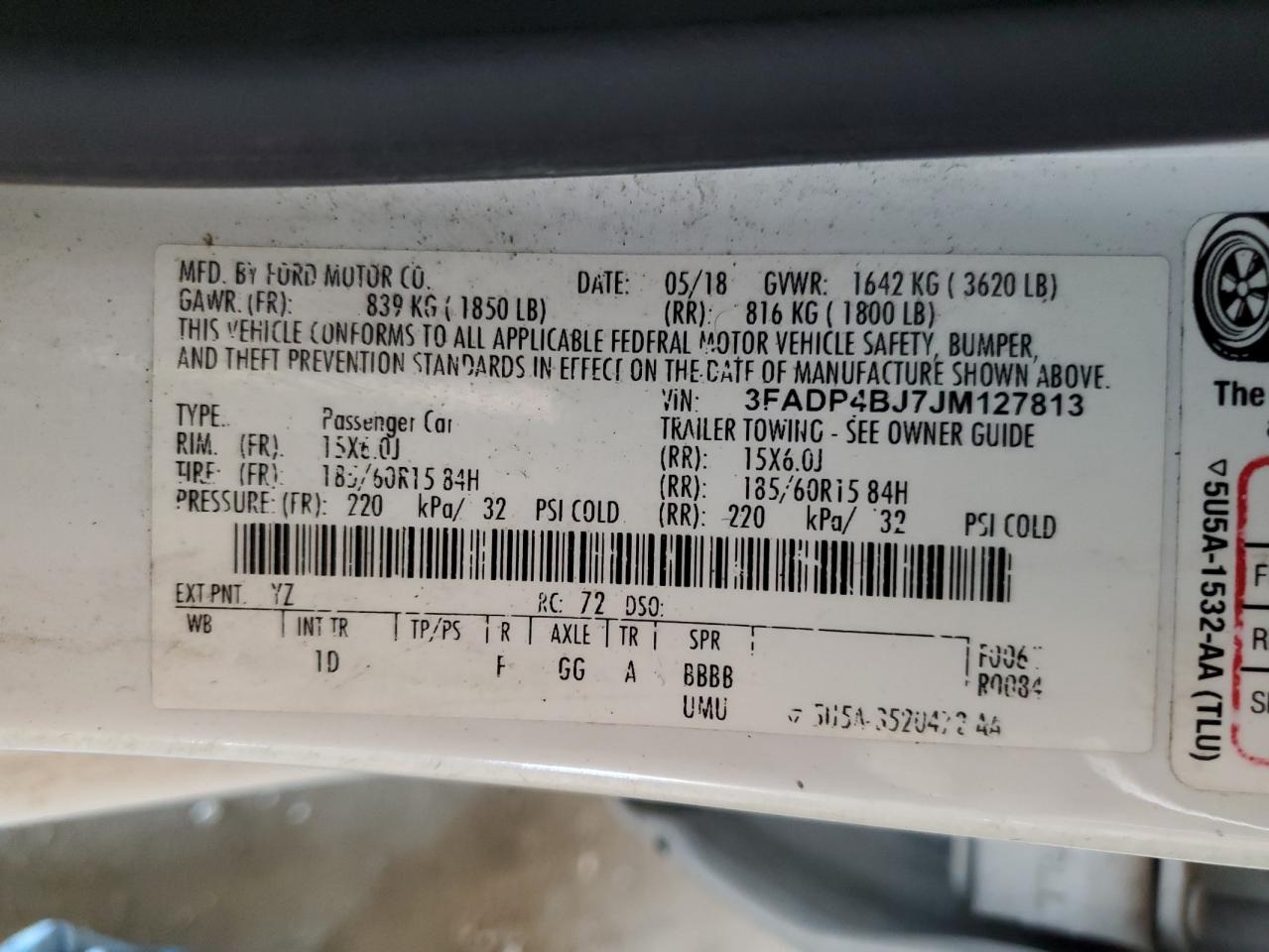 2018 Ford Fiesta Se VIN: 3FADP4BJ7JM127813 Lot: 85327925