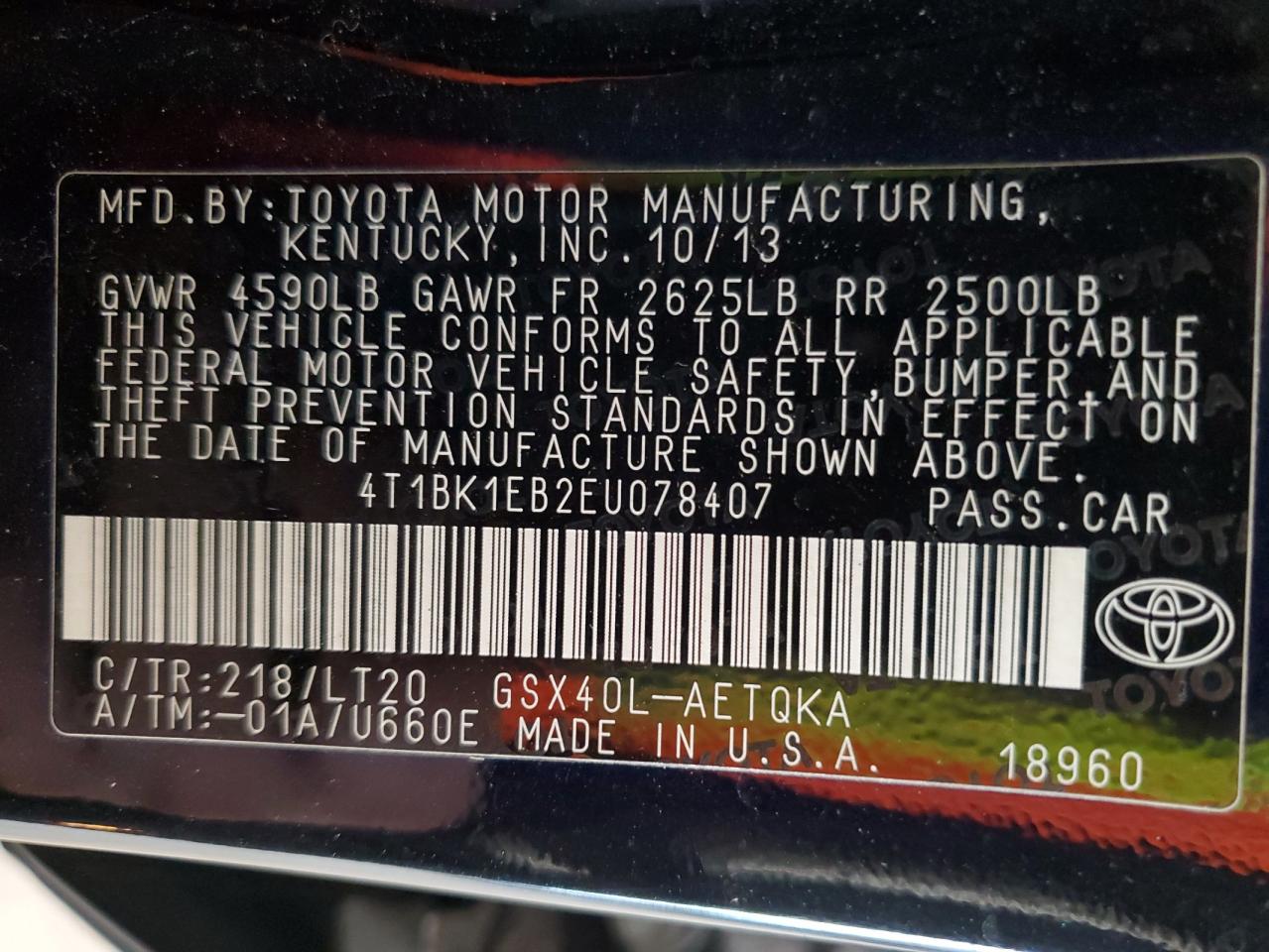 2014 Toyota Avalon Base VIN: 4T1BK1EB2EU078407 Lot: 85738915