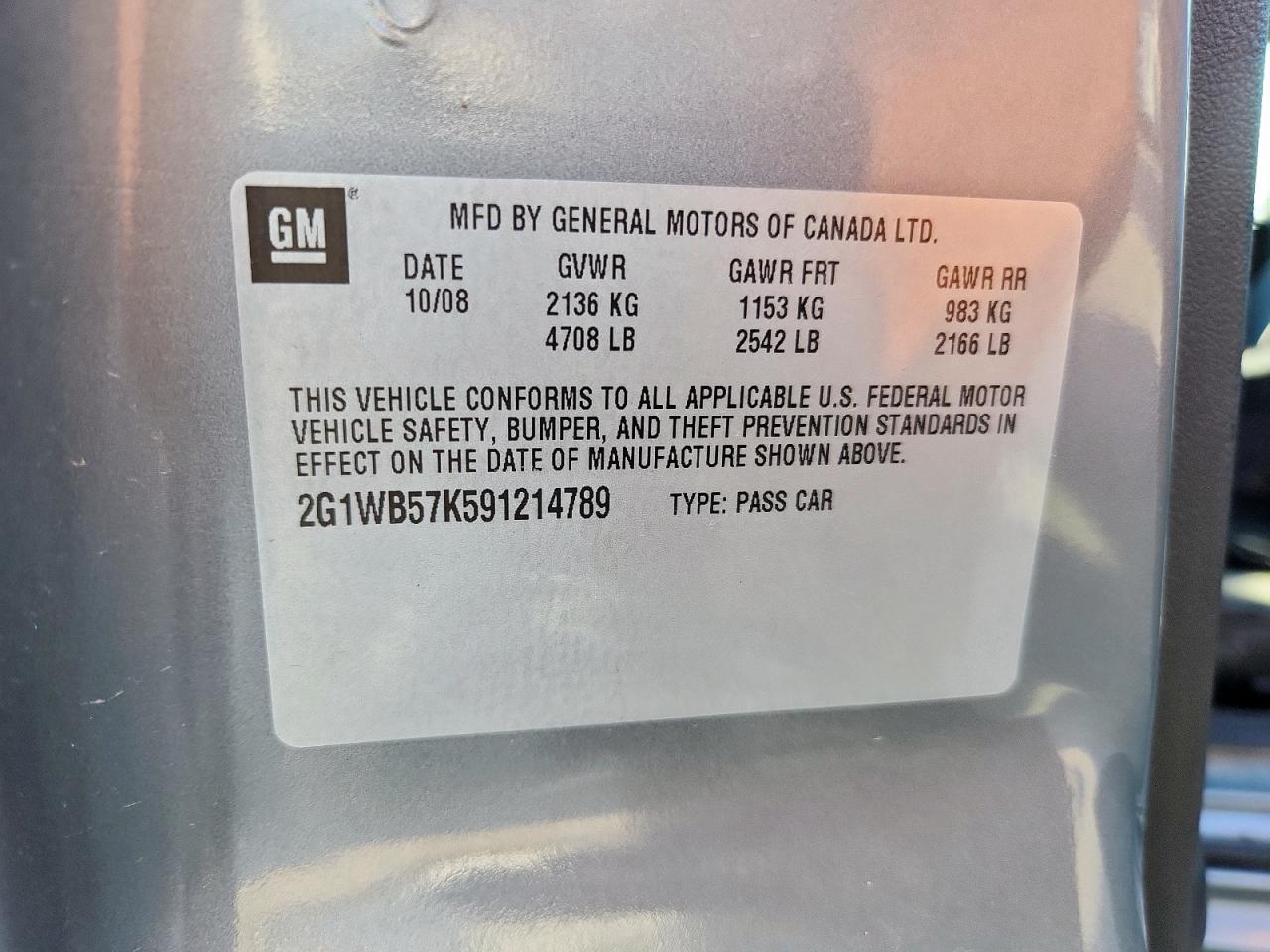 2009 Chevrolet Impala Ls VIN: 2G1WB57K591214789 Lot: 84252755