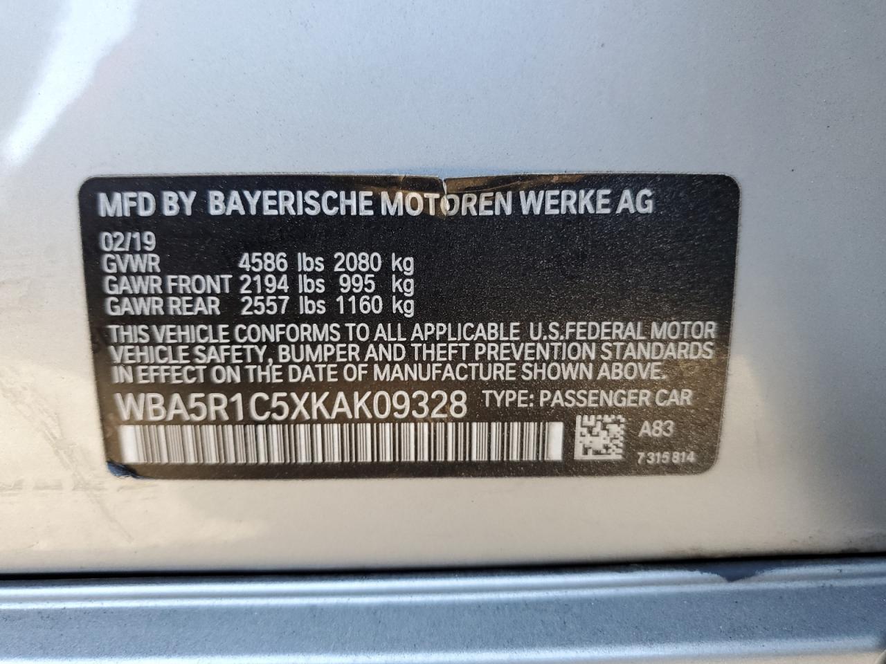 2019 BMW 330I VIN: WBA5R1C5XKAK09328 Lot: 82226855