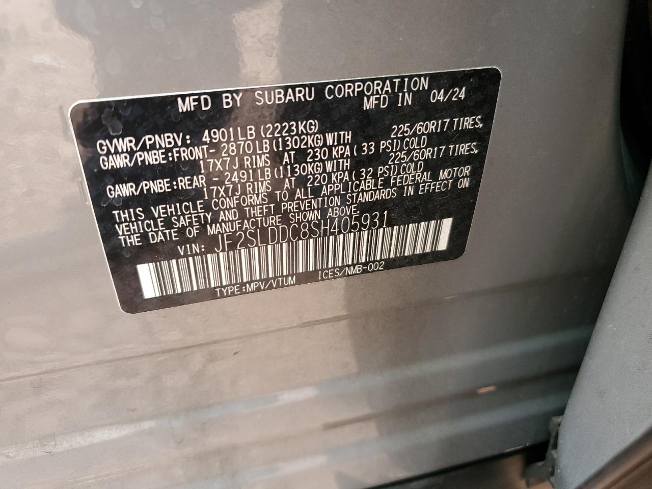 2025 Subaru Forester Premium VIN: JF2SLDDC8SH405931 Lot: 85010305