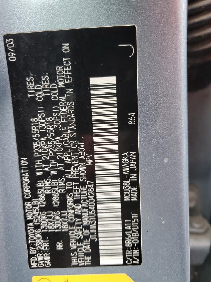 2004 Lexus Rx 330 VIN: JTJHA31U540042847 Lot: 85243345