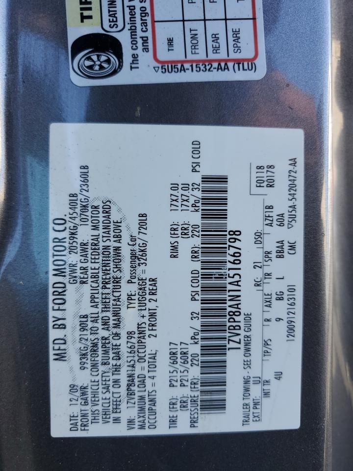 2010 Ford Mustang VIN: 1ZVBP8AN1A5166798 Lot: 90135225