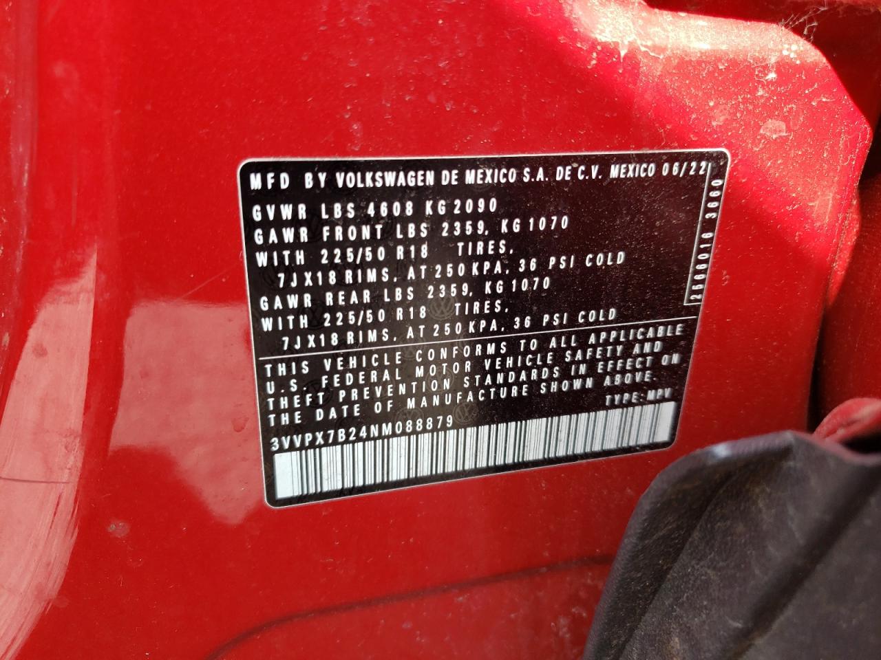 2022 Volkswagen Taos Se Iq Drive VIN: 3VVPX7B24NM088879 Lot: 85277765