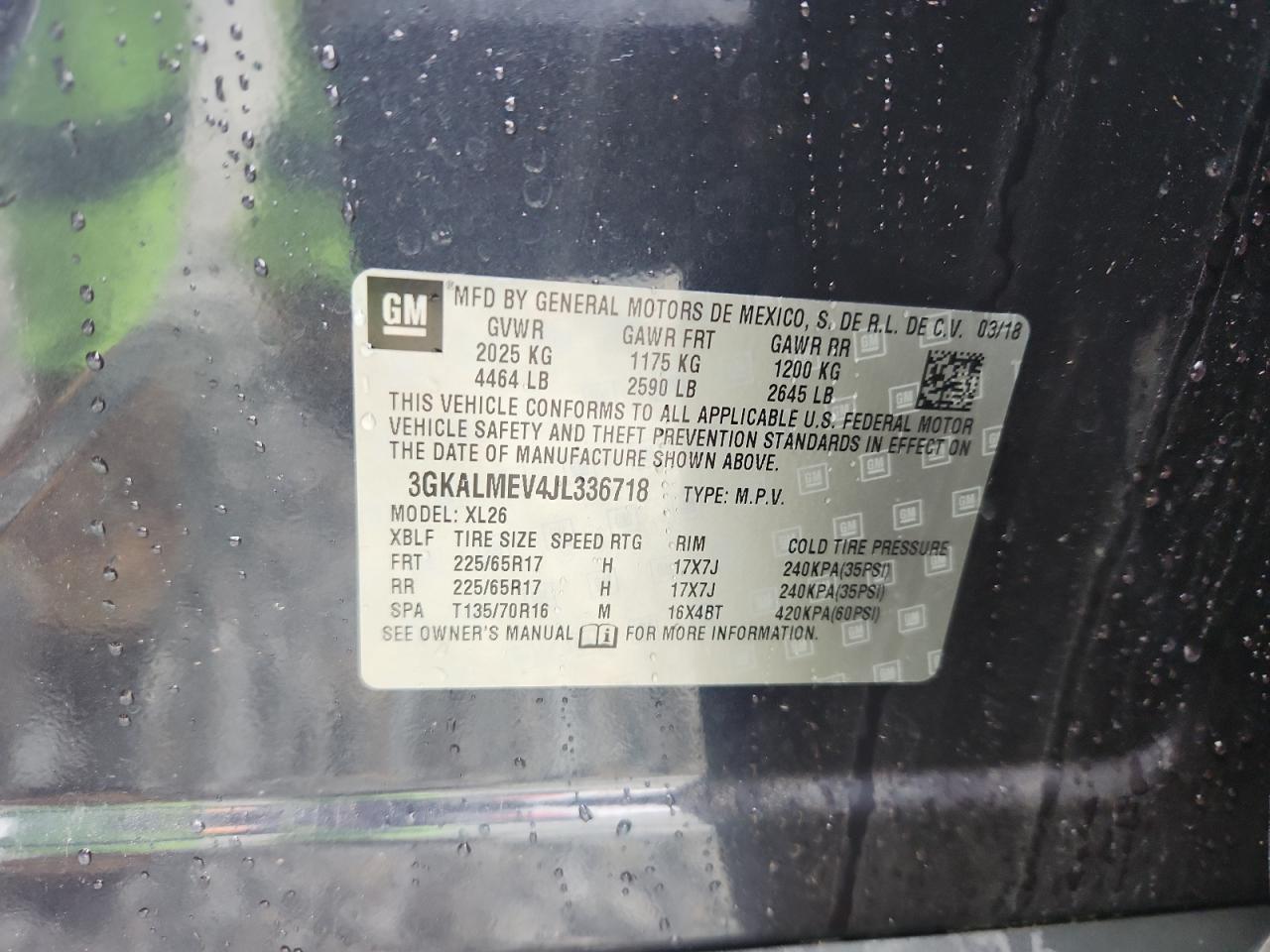 2018 GMC Terrain Sle VIN: 3GKALMEV4JL336718 Lot: 87070485