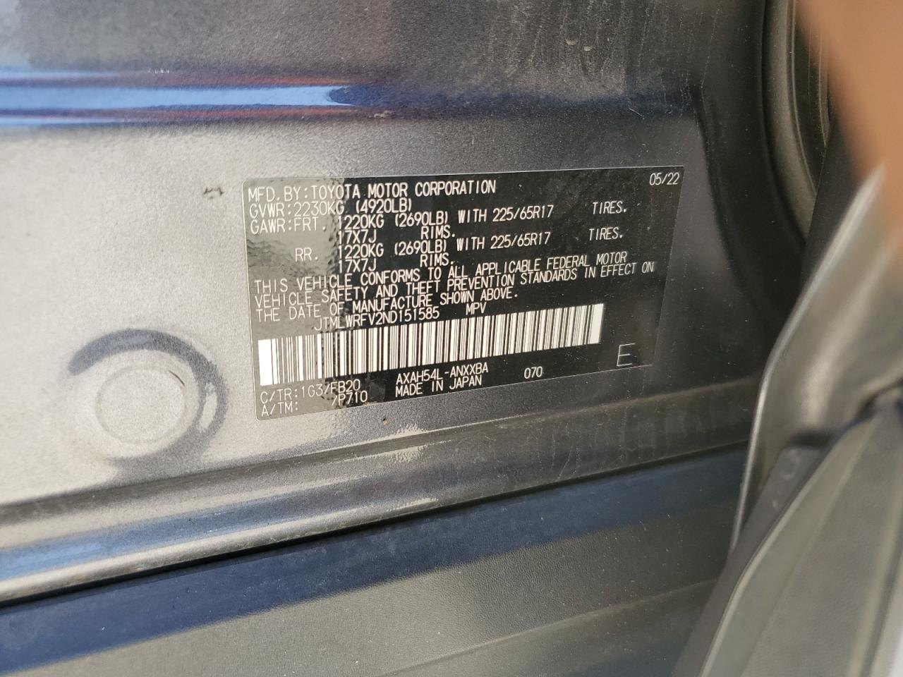 2022 Toyota Rav4 Le VIN: JTMLWRFV2ND151585 Lot: 84767755