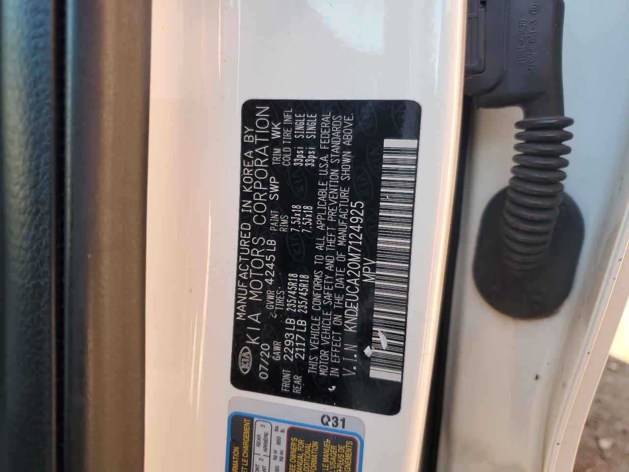 2021 Kia Seltos S VIN: KNDEUCA20M7124925 Lot: 85525445