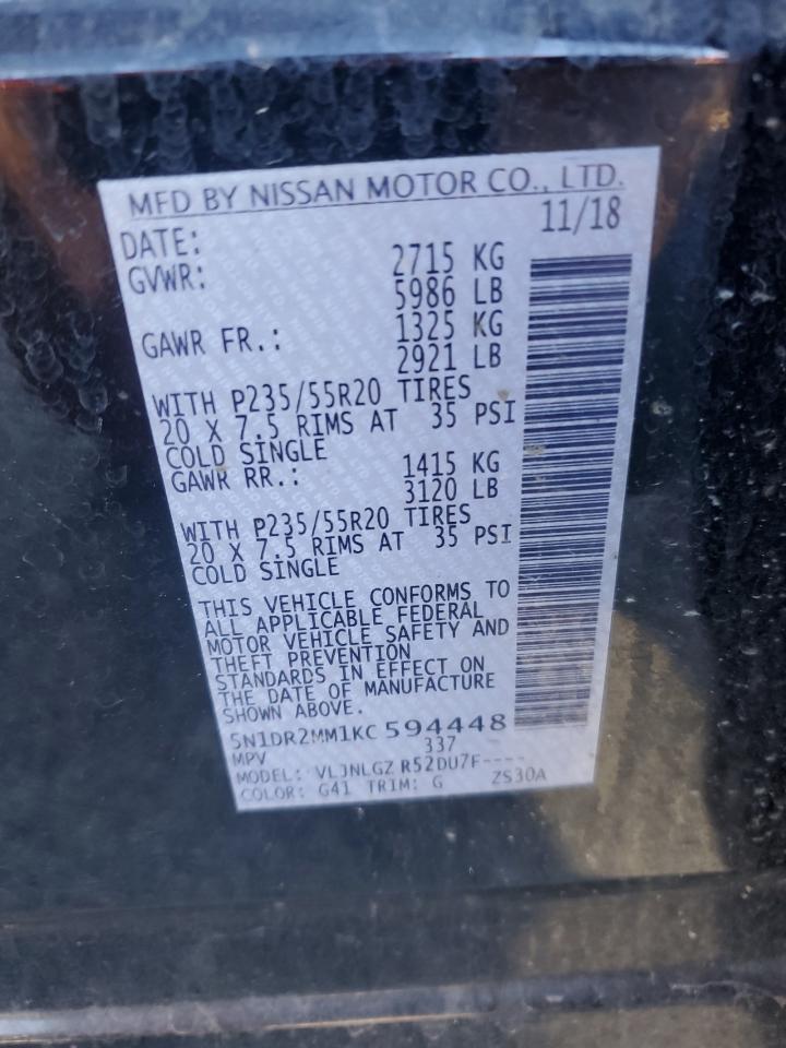 2019 Nissan Pathfinder S VIN: 5N1DR2MM1KC594448 Lot: 84829985