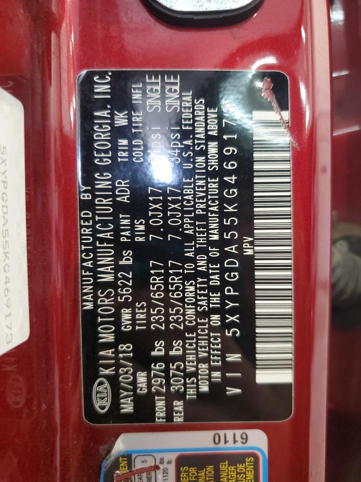 2019 Kia Sorento Lx VIN: 5XYPGDA55KG469173 Lot: 85534565