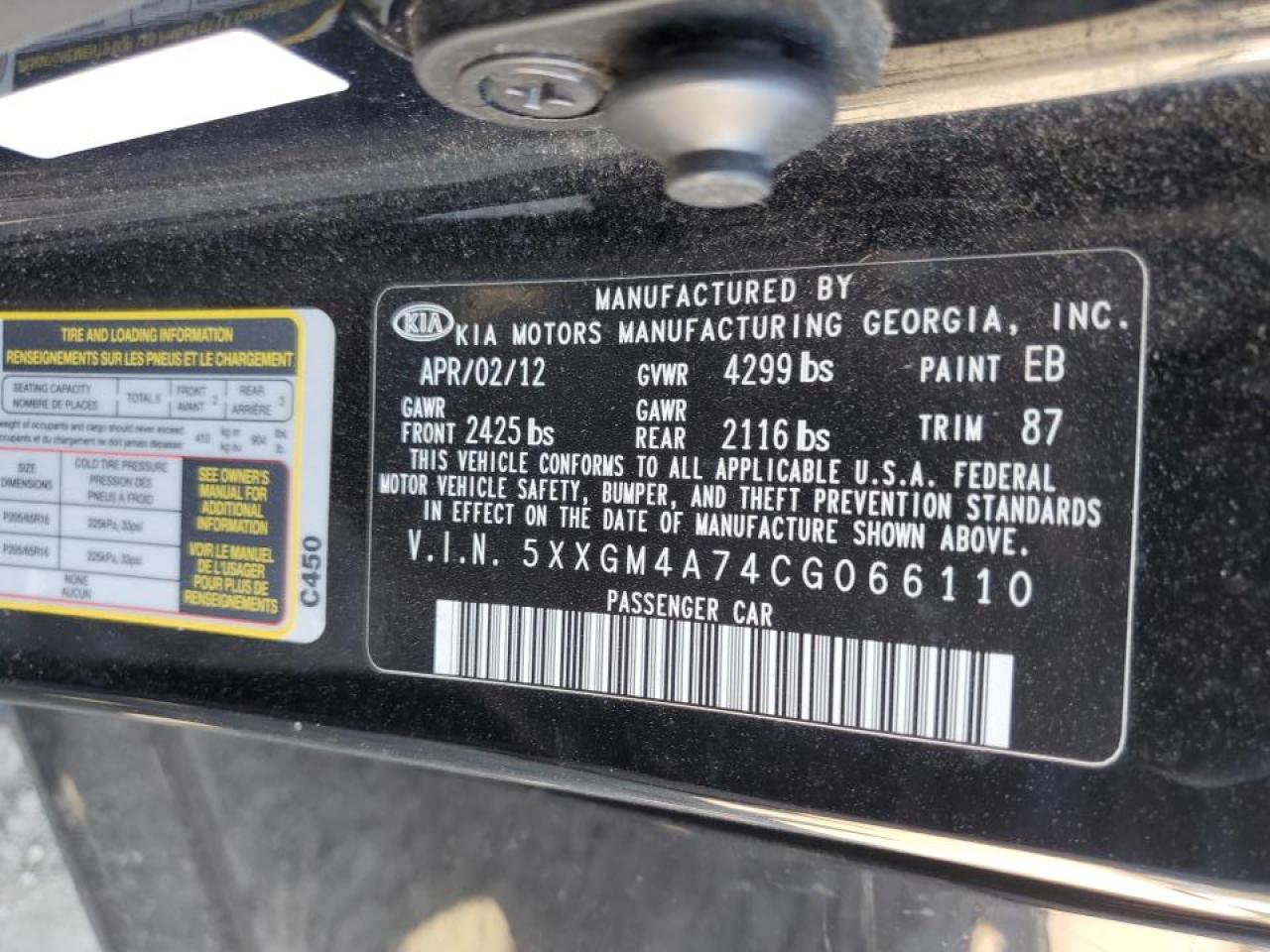 2012 Kia Optima Lx VIN: 5XXGM4A74CG066110 Lot: 82370715