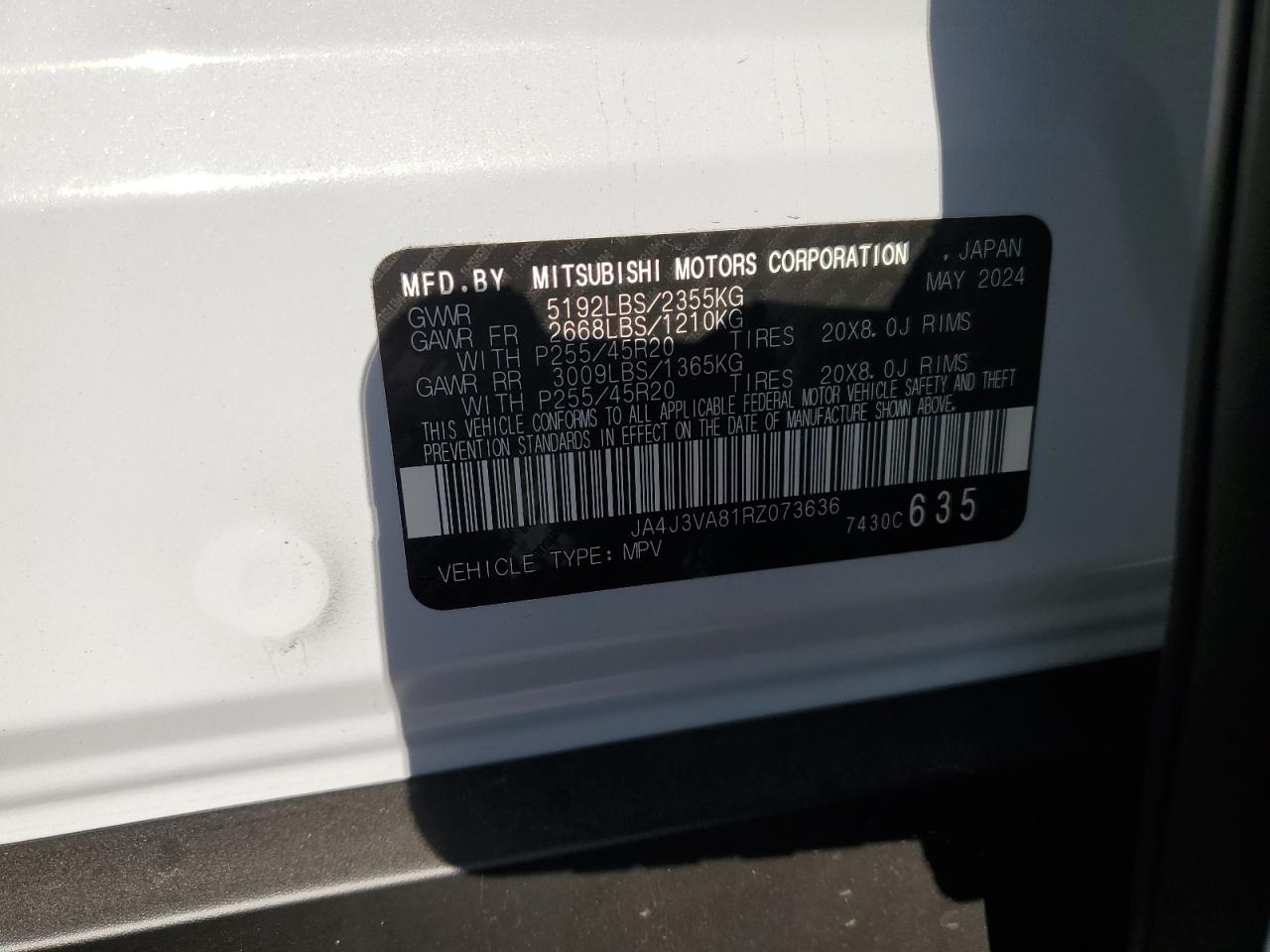2024 Mitsubishi Outlander Se VIN: JA4J3VA81RZ073636 Lot: 85584965