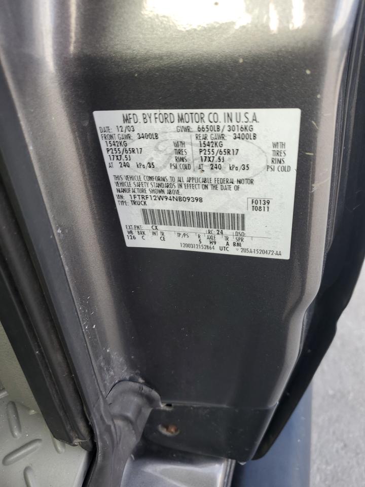 2004 Ford F150 VIN: 1FTRF12W94NB09398 Lot: 85888475