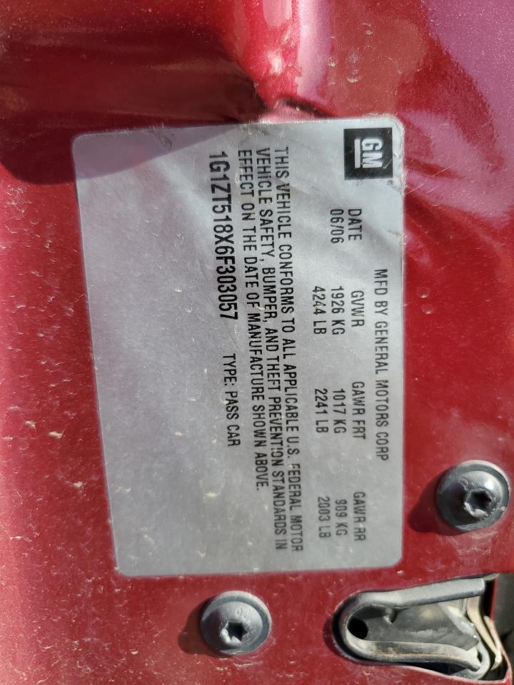 2006 Chevrolet Malibu Lt VIN: 1G1ZT518X6F303057 Lot: 89717725