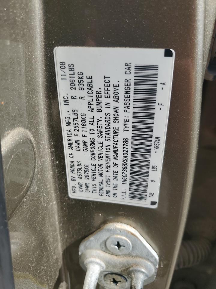 2009 Honda Accord Exl VIN: 1HGCP368X9A027786 Lot: 81861365