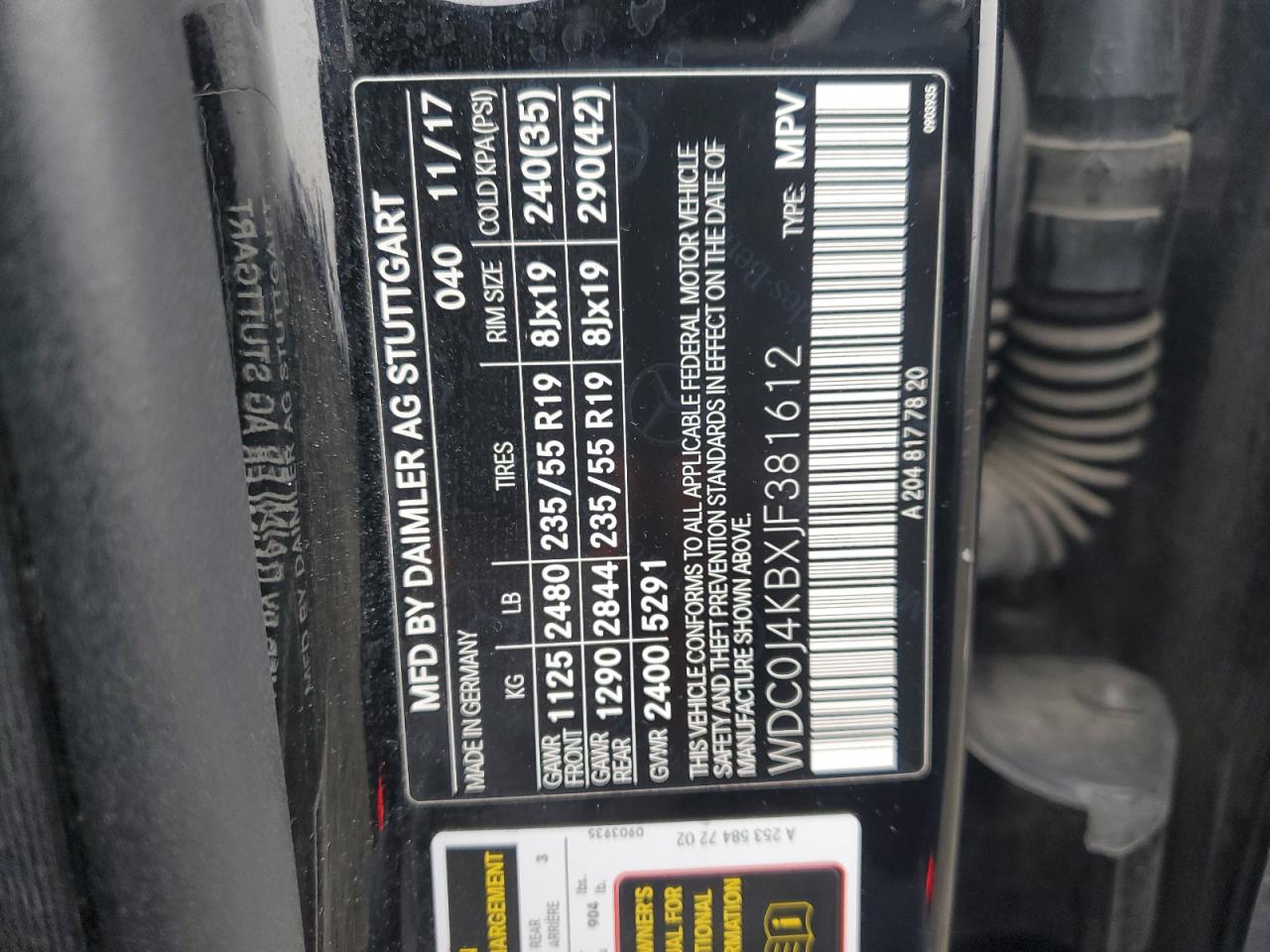 2018 Mercedes-Benz Glc Coupe 300 4Matic VIN: WDC0J4KBXJF381612 Lot: 90874965