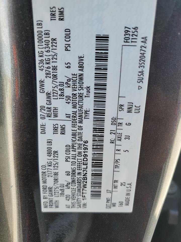2020 Ford F250 Super Duty VIN: 1FT7W2BN3LED91976 Lot: 84659025