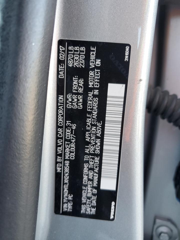 2017 Volvo S60 Dynamic VIN: YV140MTLXH2438548 Lot: 82126255