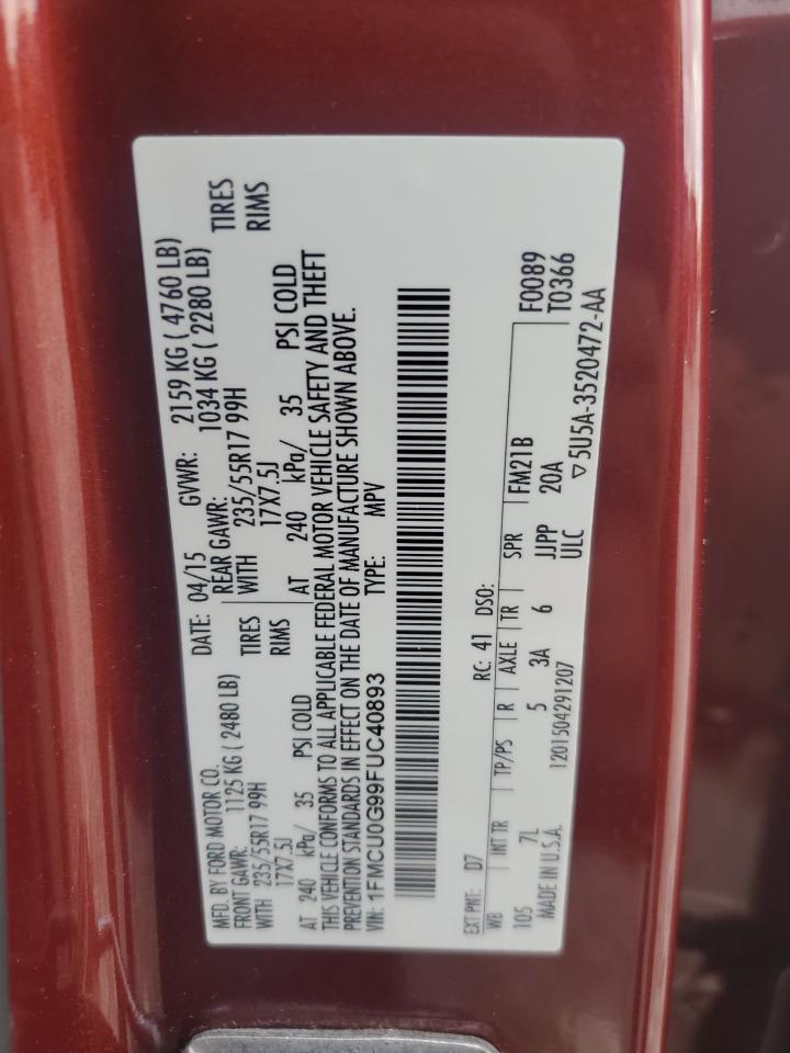 2015 Ford Escape Se VIN: 1FMCU0G99FUC40893 Lot: 84814515