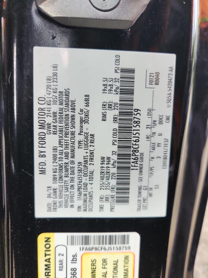 2018 Ford Mustang Gt VIN: 1FA6P8CF6J5158759 Lot: 84629945