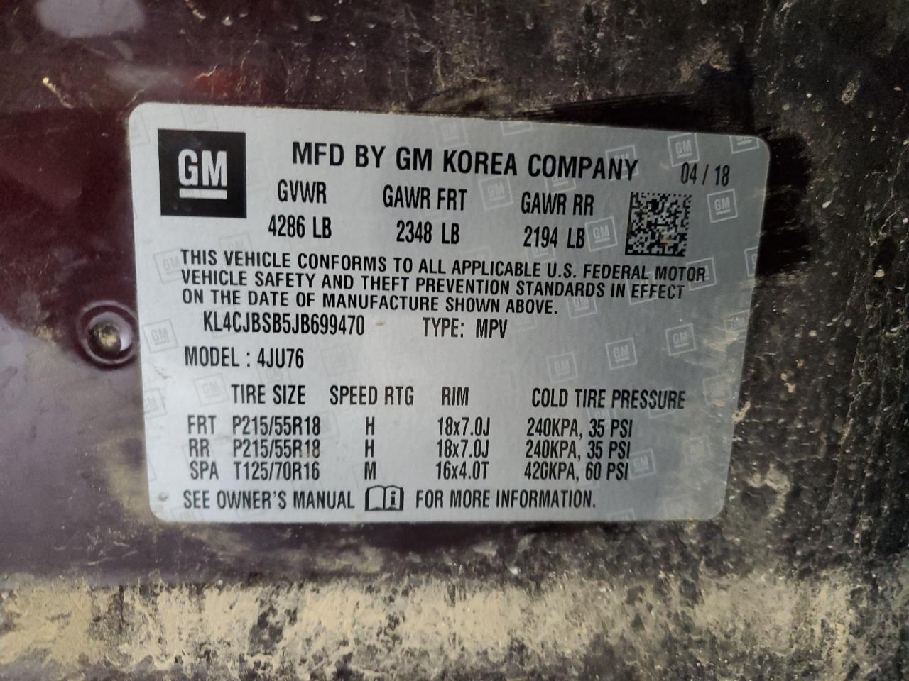 2018 Buick Encore Preferred Ii VIN: KL4CJBSB5JB699470 Lot: 82695665