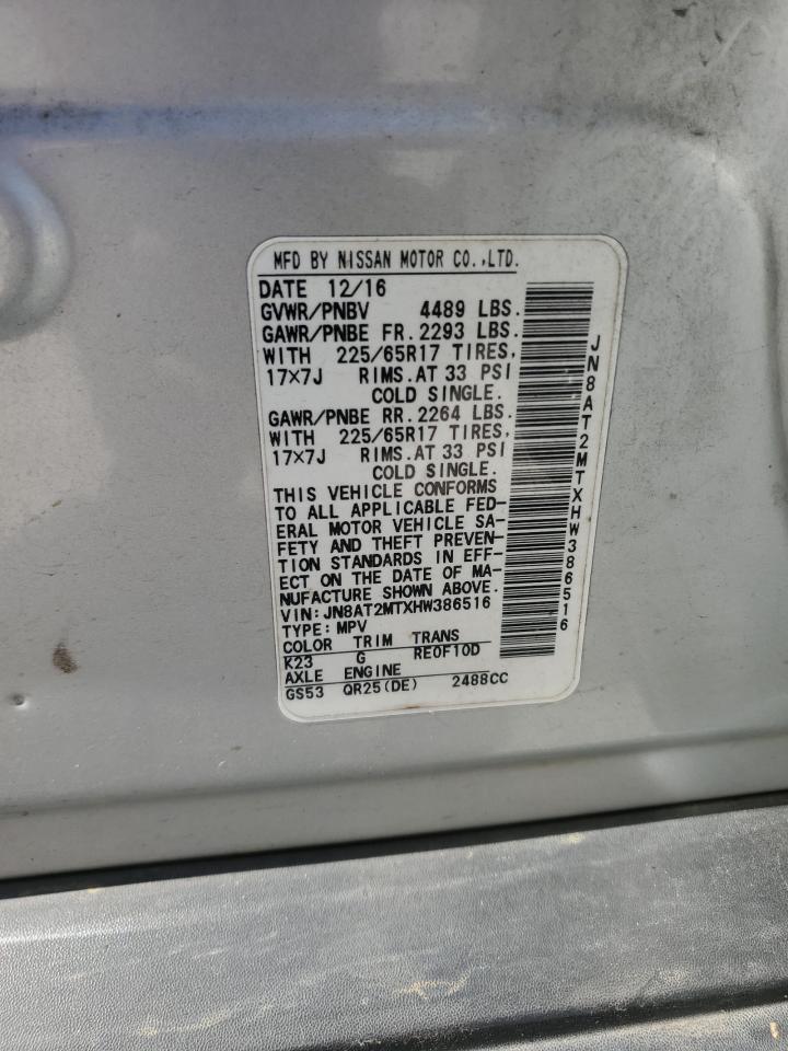 2017 Nissan Rogue S VIN: JN8AT2MTXHW386516 Lot: 85904595