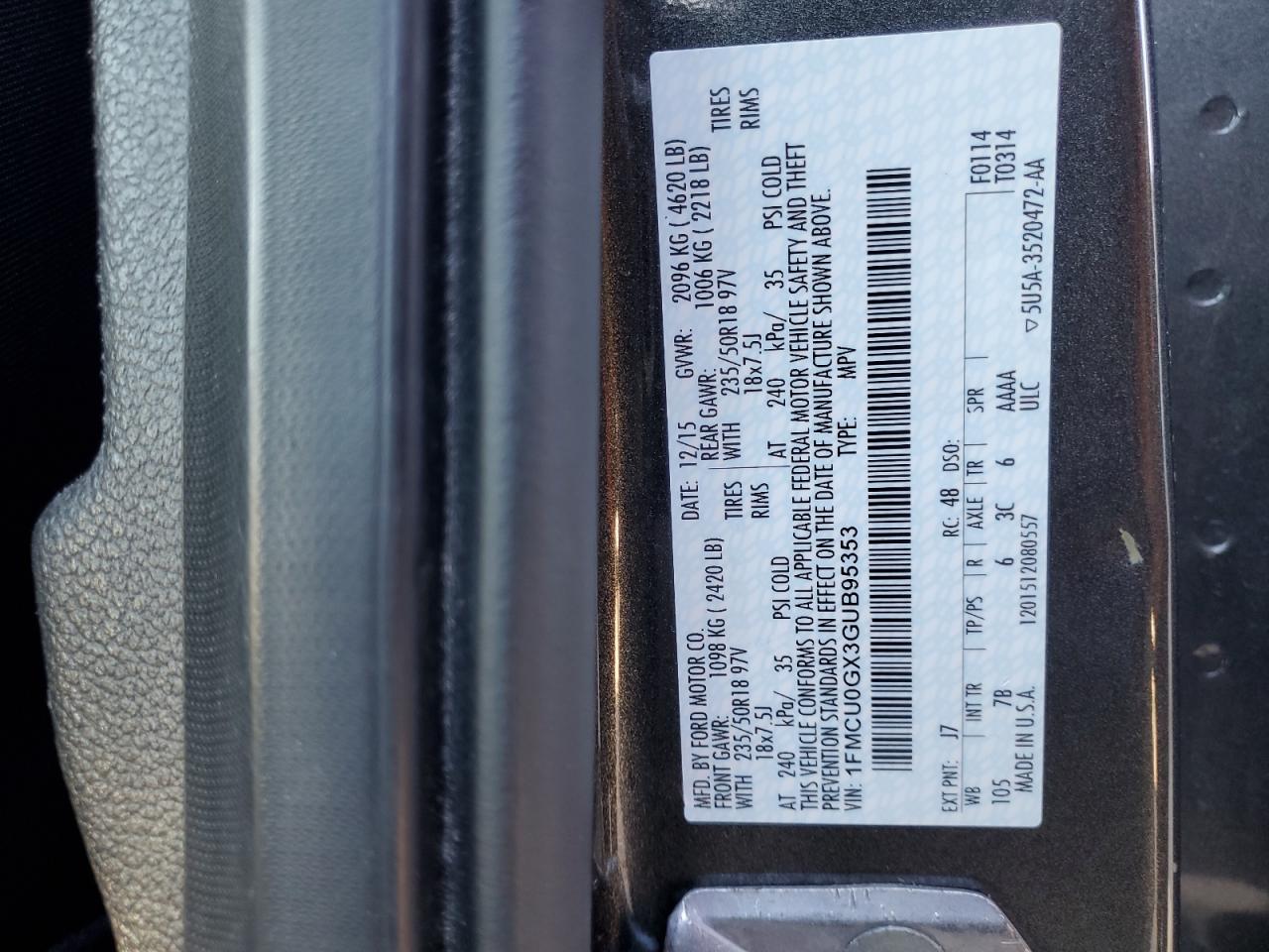 2016 Ford Escape Se VIN: 1FMCU0GX3GUB95353 Lot: 85884945