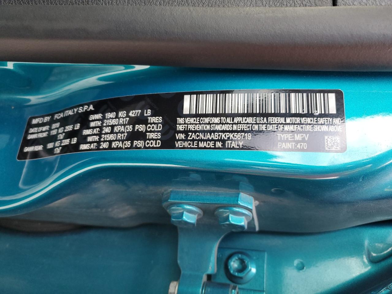 2019 Jeep Renegade Sport VIN: ZACNJAAB7KPK56719 Lot: 82361765