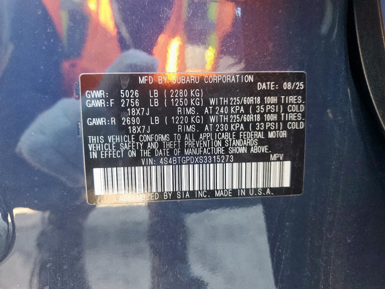 2025 Subaru Outback Touring VIN: 4S4BTGPDXS3315273 Lot: 90810025