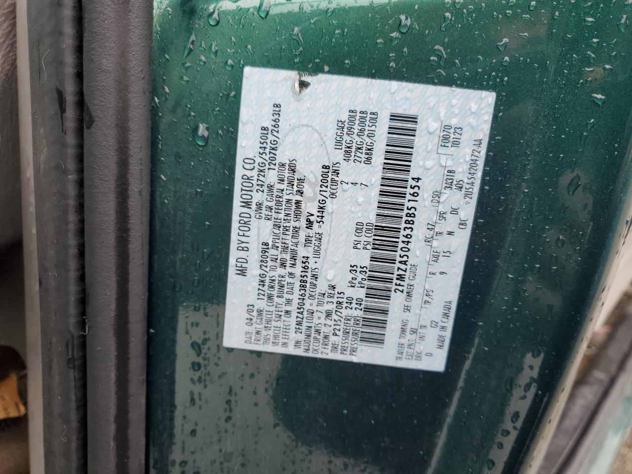 2003 Ford Windstar Wagon VIN: 2FMZA50463BB51654 Lot: 90115385