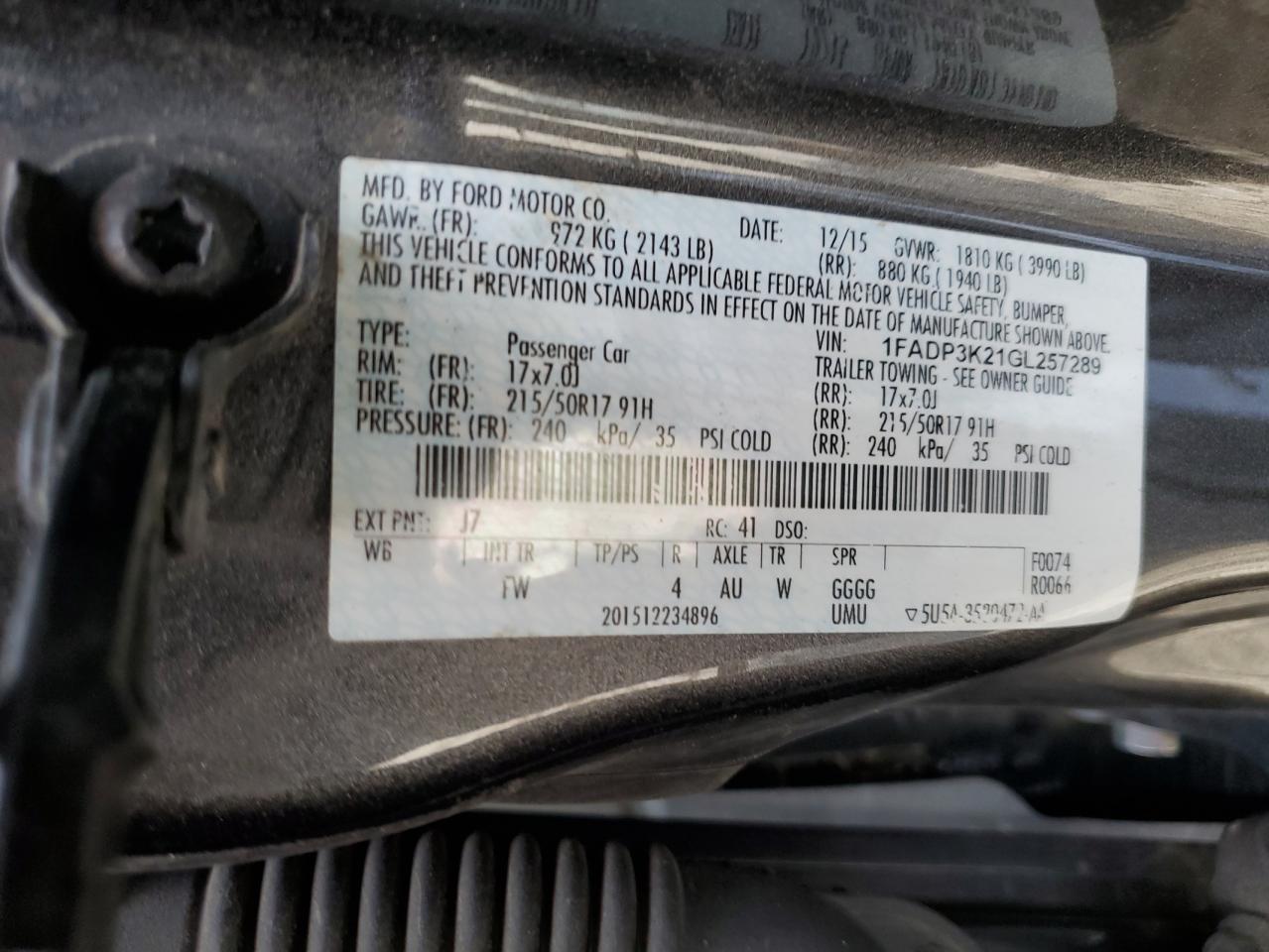 2016 Ford Focus Se VIN: 1FADP3K21GL257289 Lot: 81794715