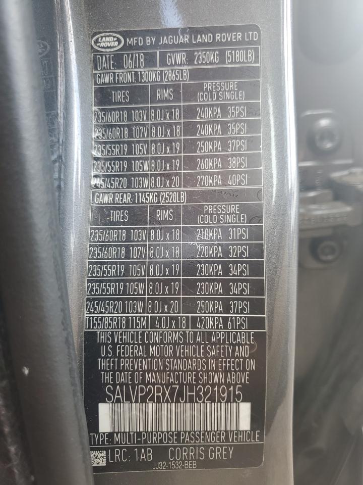 2018 Land Rover Range Rover Evoque Se VIN: SALVP2RX7JH321915 Lot: 85101585