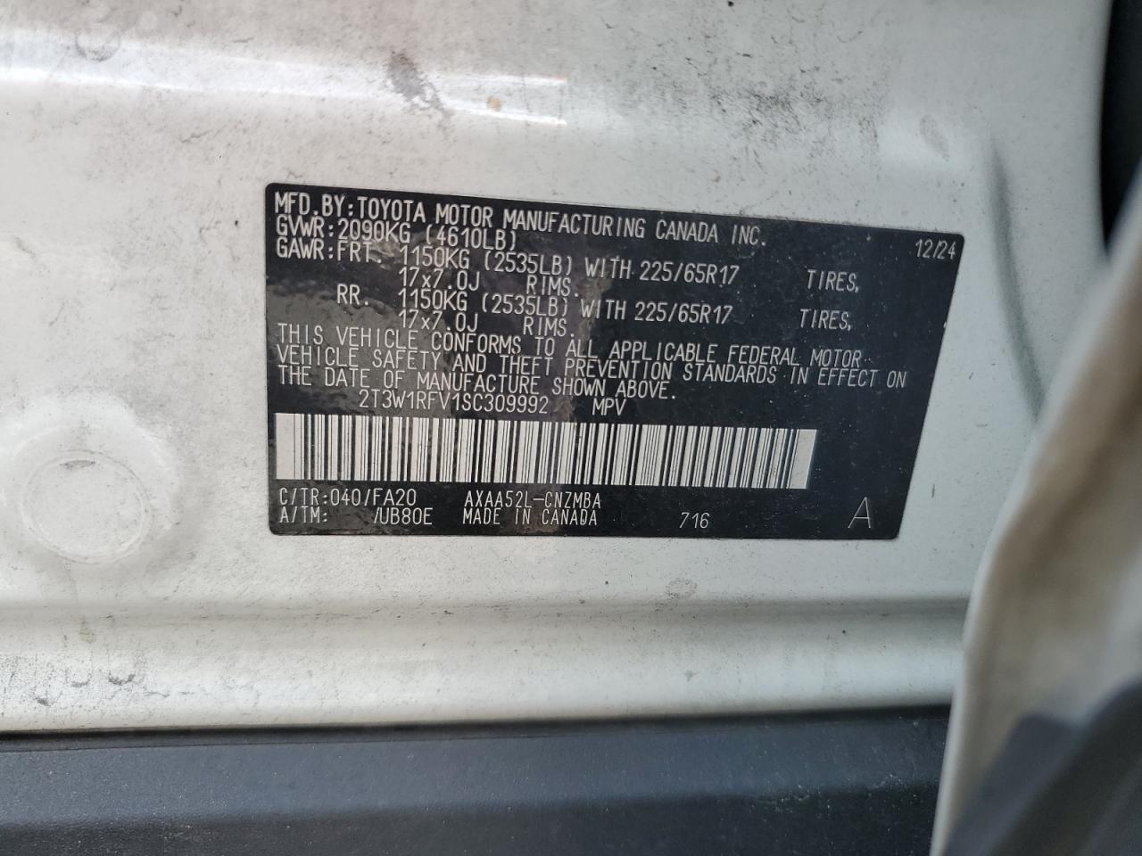 2025 Toyota Rav4 Xle VIN: 2T3W1RFV1SC309992 Lot: 84197525