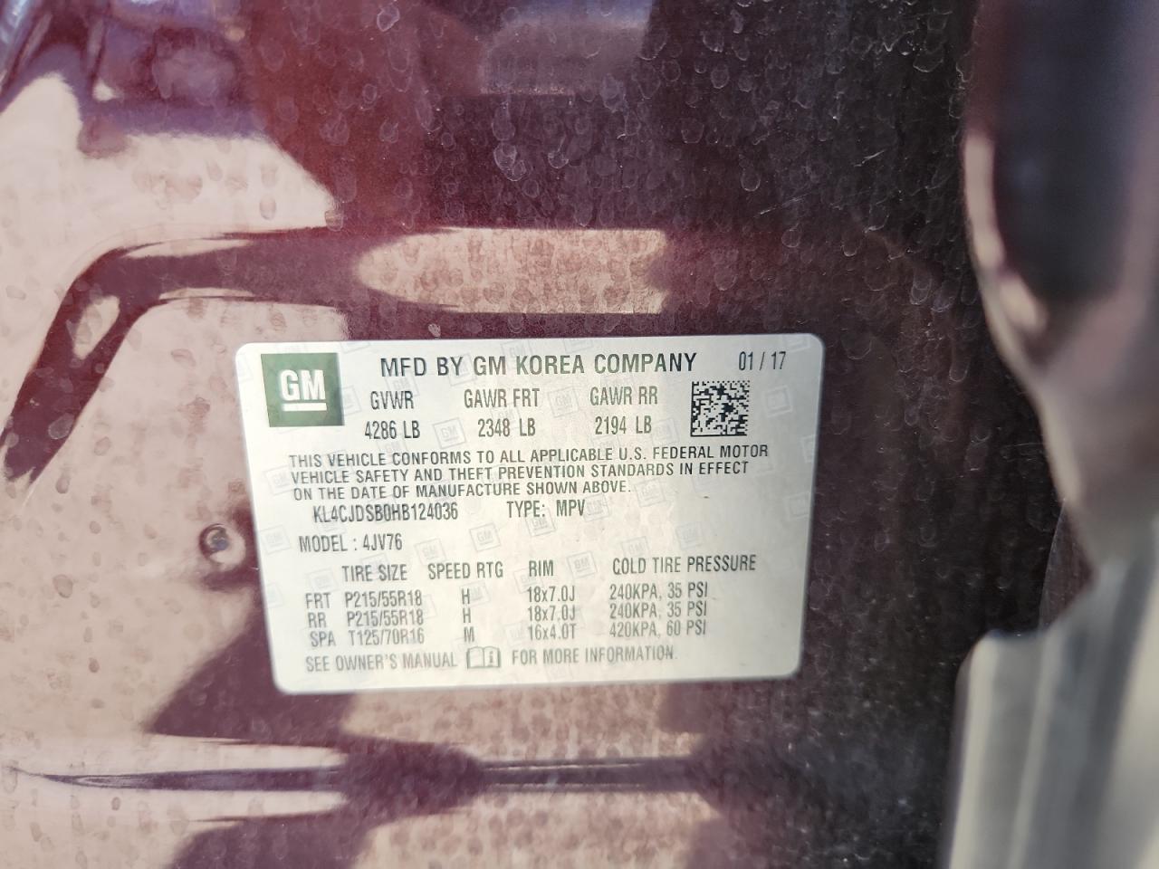 2017 Buick Encore Premium VIN: KL4CJDSB0HB124036 Lot: 81998915