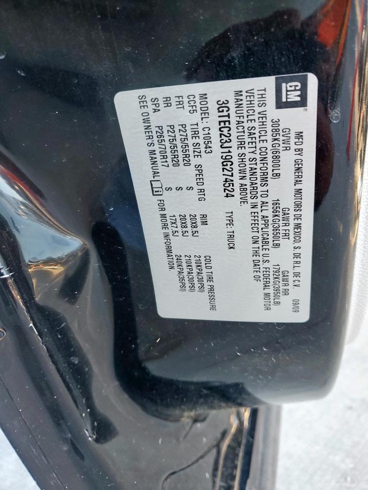 2009 GMC Sierra C1500 Sle VIN: 3GTEC23J19G274524 Lot: 82306515